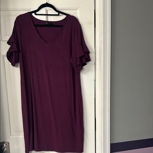 White House Black Market Purple Ruffled T-shirt Dress